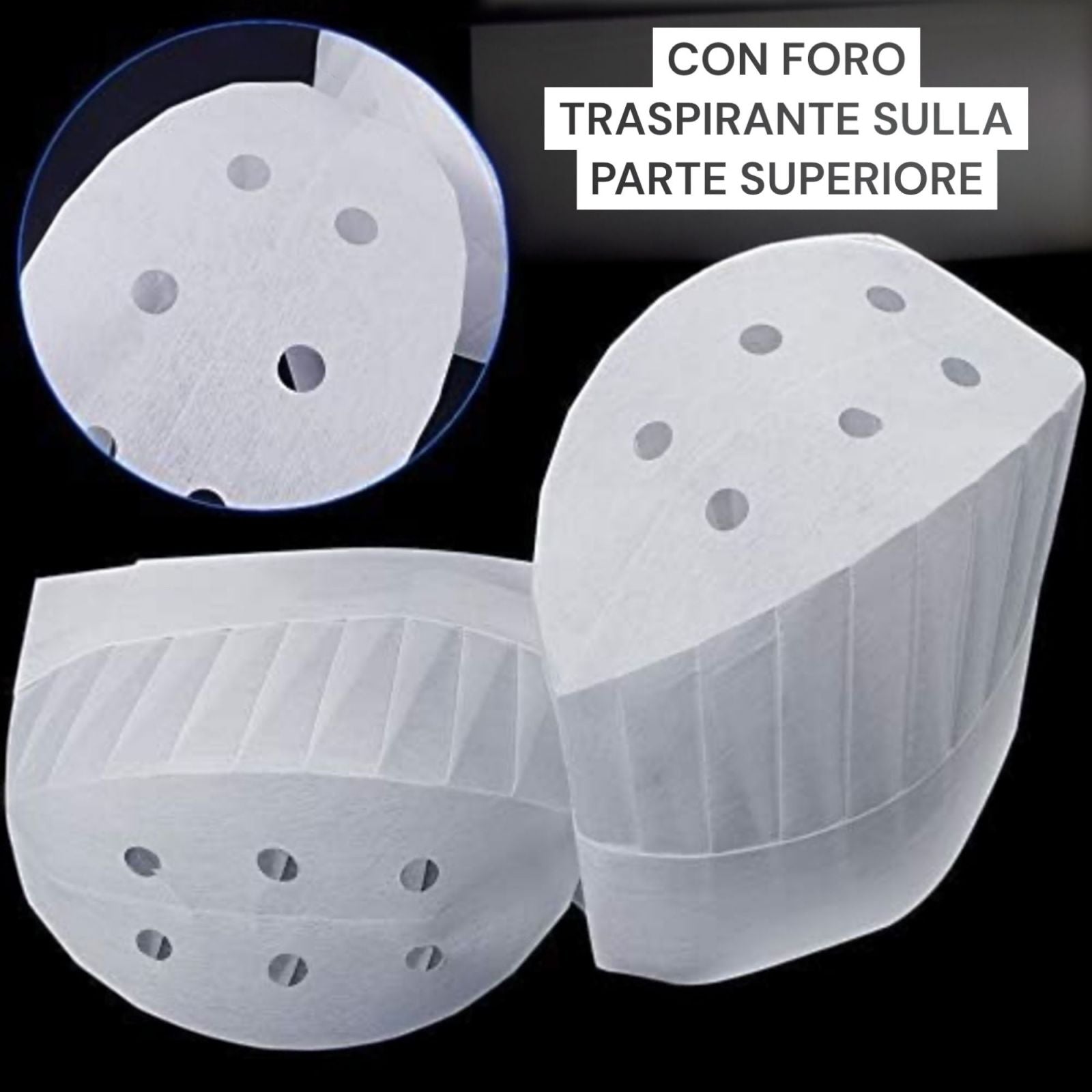 6 Cappelli da Cuoco Monouso in Carta Bianca Regolabili per Cucina e Ristorante