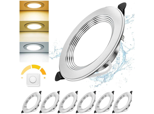 6 Faretti LED da Incasso per Cartongesso Dimmerabile 7W 700LM Ultrasottili per Interni 3000K 4500K 6000K Regolabile IP44 Soffitto Foro Ø75-95mm