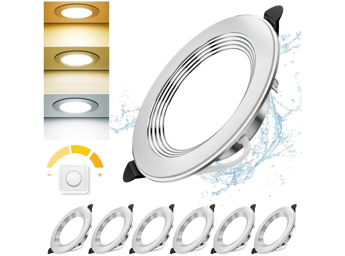6 Faretti LED da Incasso per Cartongesso Dimmerabile 7W 700LM Ultrasottili per Interni 3000K 4500K 6000K Regolabile IP44 Soffitto Foro Ø75-95mm