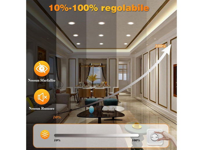 6 Faretti LED da Incasso per Cartongesso Dimmerabile 7W 700LM Ultrasottili per Interni 3000K 4500K 6000K Regolabile IP44 Soffitto Foro Ø75-95mm