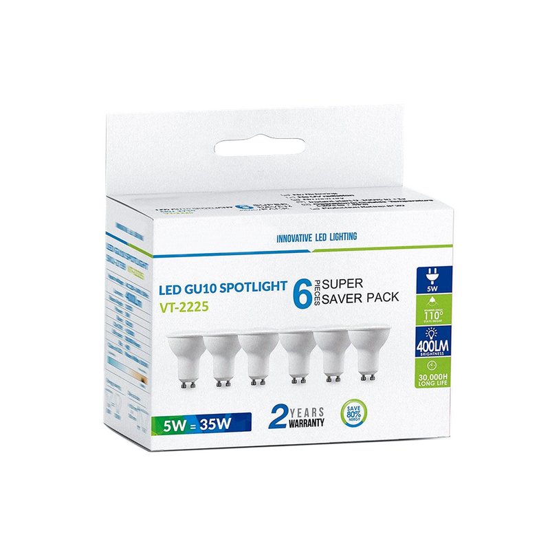 6 PZ Lampada Led GU10 5W 220V 110 Gradi Bianco Freddo 6400K Diffusore Opale SKU-212741