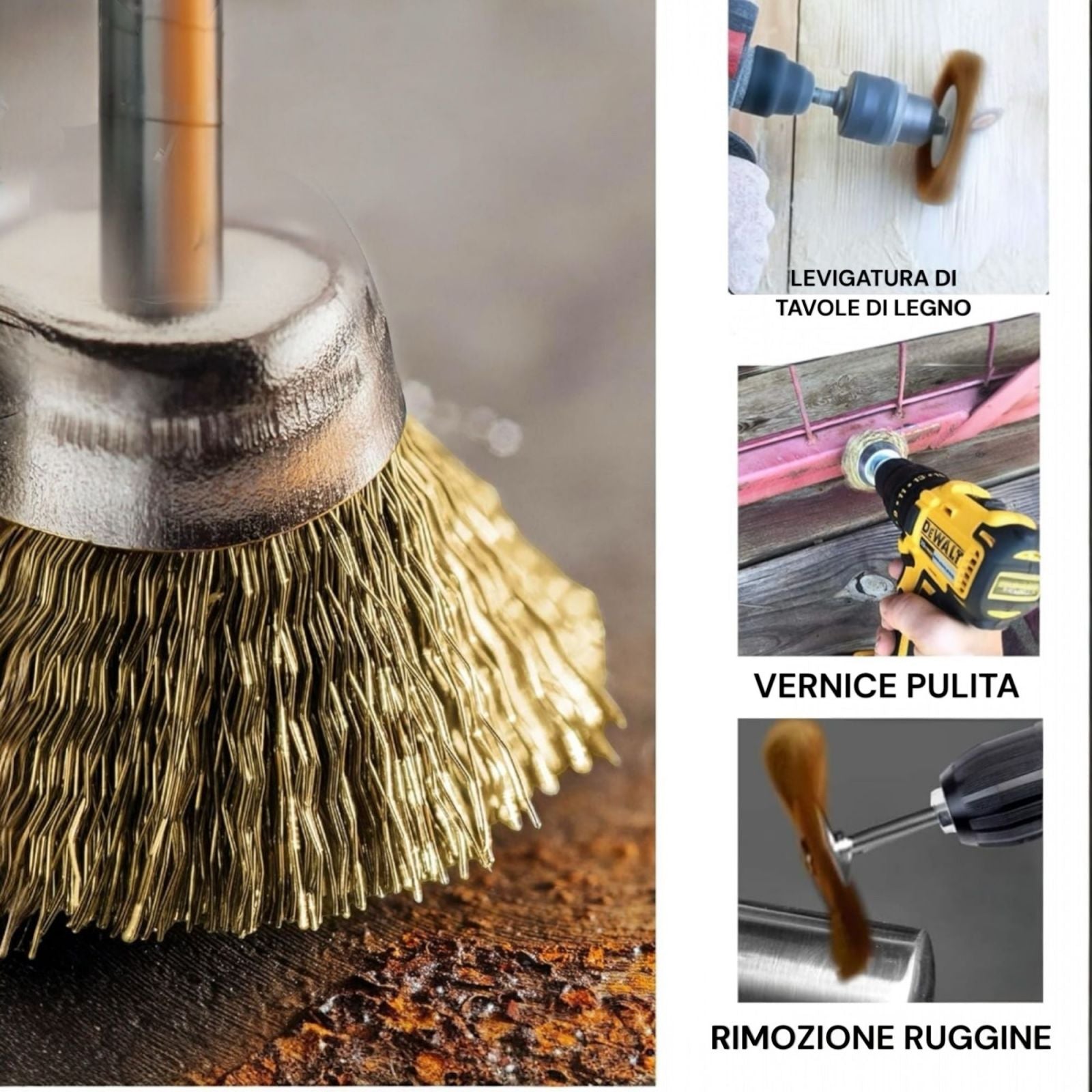 6 Spazzole Metalliche per Trapano Spazzola Di Ferro a Tazza per Ruggine Art.591005