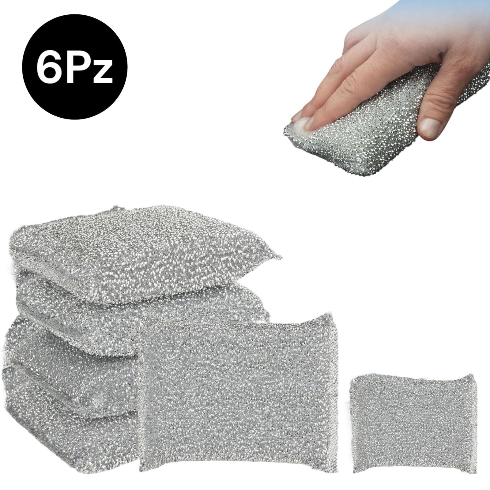 6 Spugne Abrasive 12x8 cm per Cucina Lavello Piatti Griglie Sporco Ostinato 055