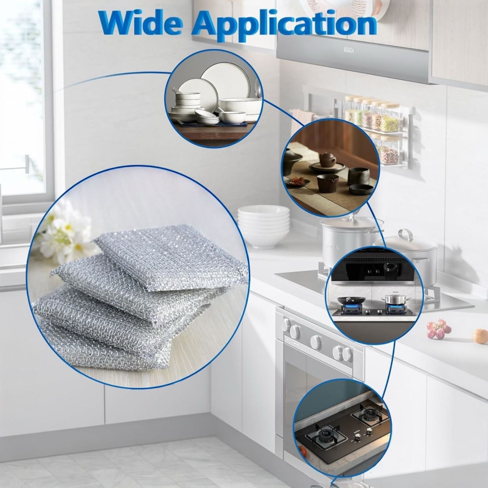 6 Spugne Abrasive 12x8 cm per Cucina Lavello Piatti Griglie Sporco Ostinato 055