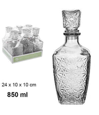 6 Bottiglia Vintage Per Liquore Wiskey Cognac Scotch In Vetro Con Tappo 10x24cm         