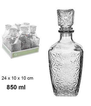 6 Bottiglia Vintage Per Liquore Wiskey Cognac Scotch In Vetro Con Tappo 10x24cm         