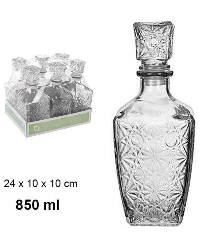 6 Bottiglia Vintage Per Liquore Wiskey Cognac Scotch In Vetro Con Tappo 10x24cm         