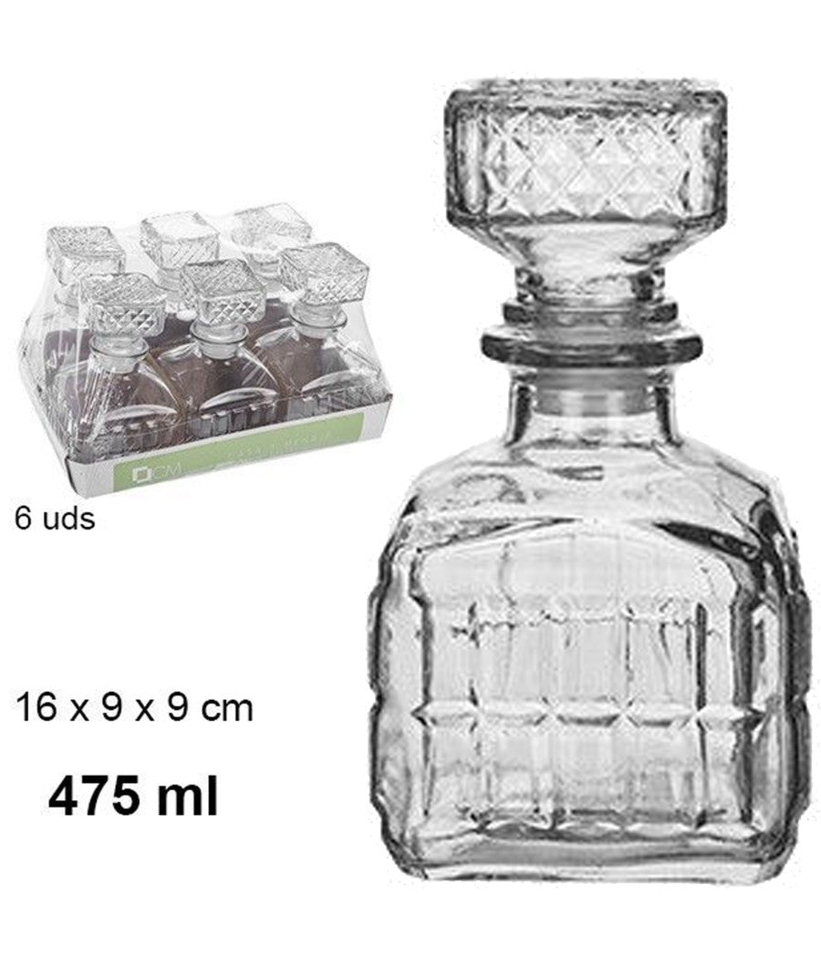 6 Bottiglia Vintage Per Liquore Wiskey Cognac Scotch In Vetro Con Tappo 9x16cm         