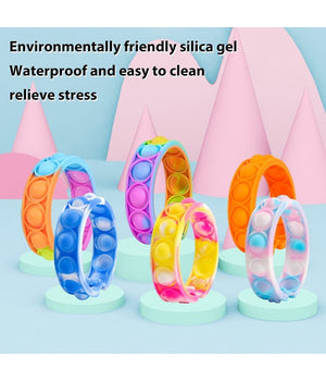 6 Braccialetti Antistress Arcobaleno Bolle Aria In Silicone Gioco Bambini Adulti         