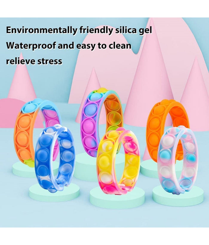 6 Braccialetti Antistress Arcobaleno Bolle Aria In Silicone Gioco Bambini Adulti         
