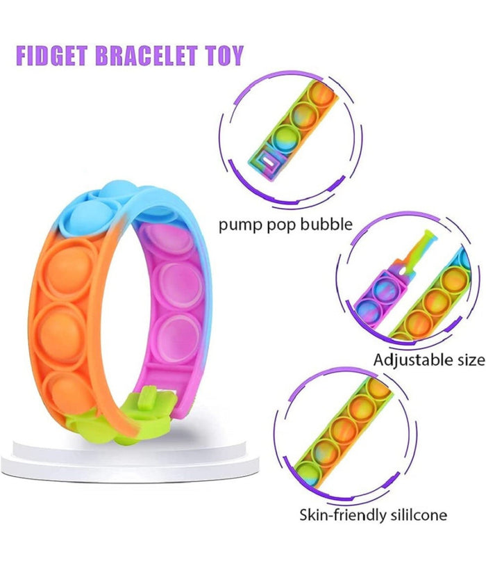 6 Braccialetti Antistress Arcobaleno Bolle Aria In Silicone Gioco Bambini Adulti         