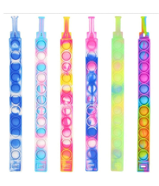 6 Braccialetti Antistress Arcobaleno Bolle Aria In Silicone Gioco Bambini Adulti         