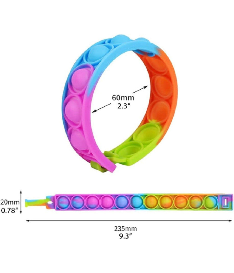 6 Braccialetti Antistress Arcobaleno Bolle Aria In Silicone Gioco Bambini Adulti         