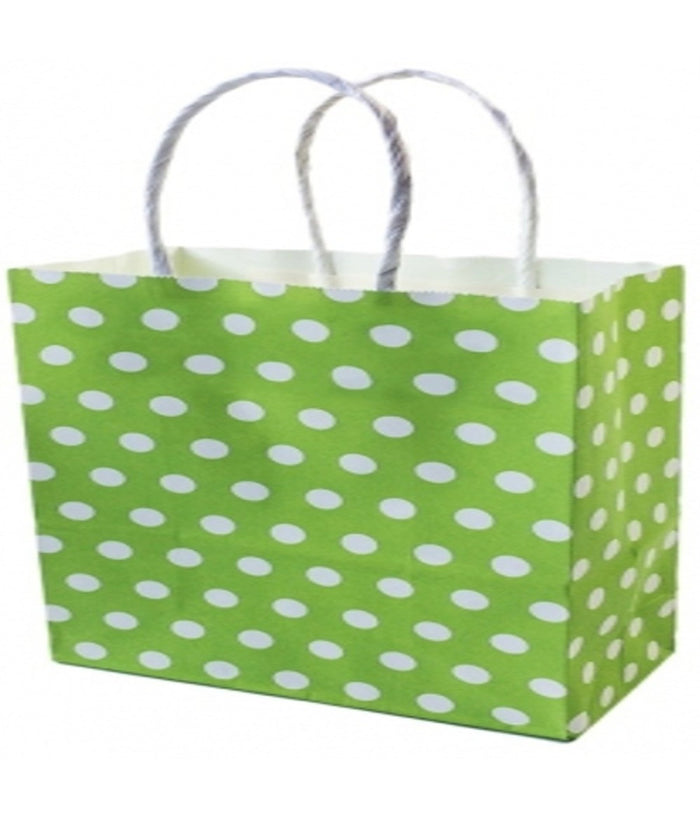 6 Buste Da Regalo Shoppers In Carta Con Manici Verde Pois 32x25.5x12.5 Sacchetti         