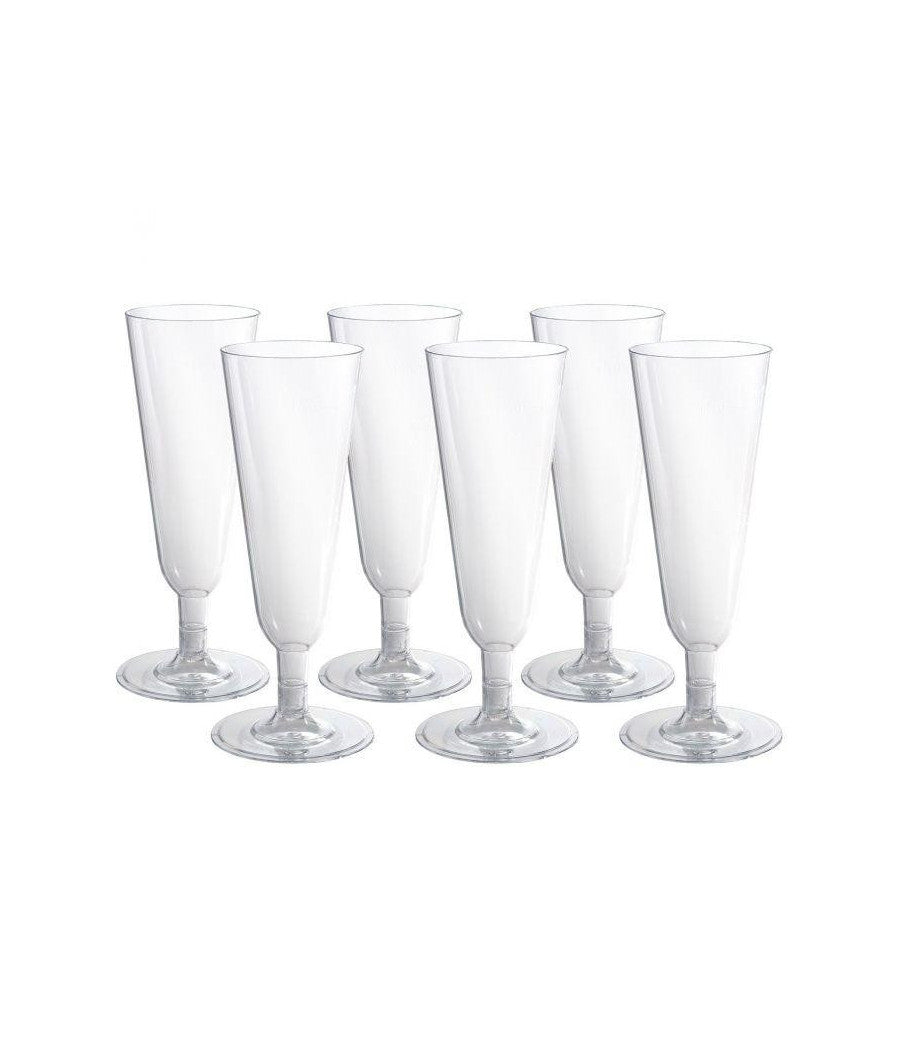 6 Flute Bicchieri Plastica Trasparenti Calice Spumante Champagne Feste Natale         