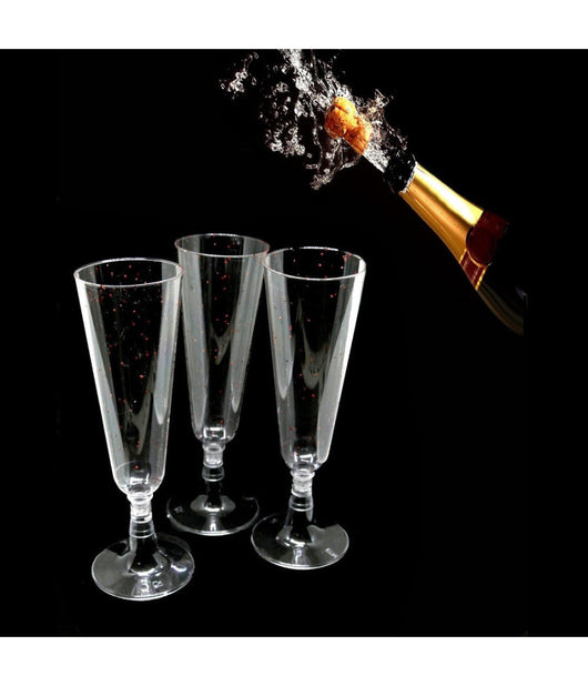 6 Flute Bicchieri Plastica Trasparenti Calice Spumante Champagne Feste Natale         