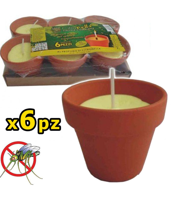 6 Pezzi Citronella In Coccio Vasetto Di Terracotta Diametro 7 Cm Antizanzare         
