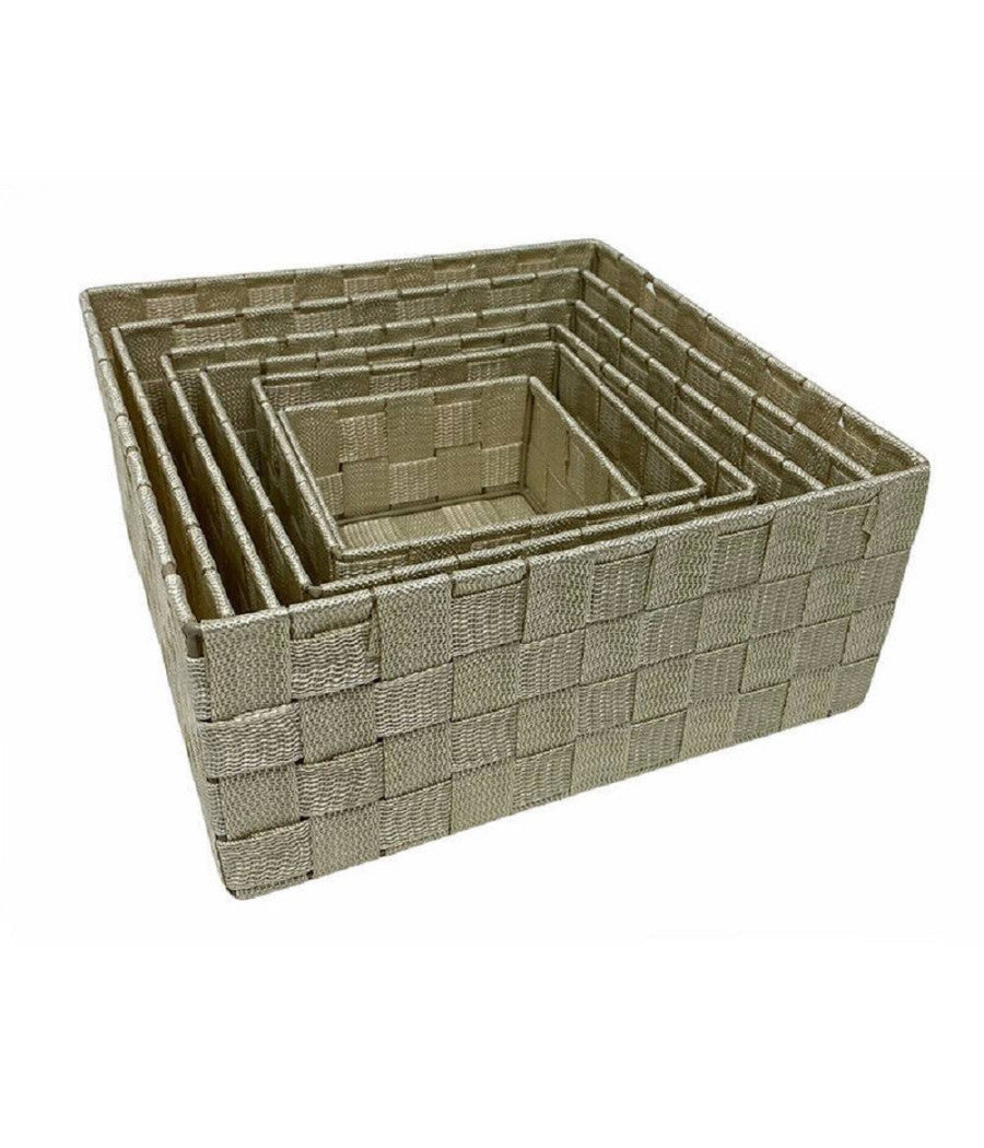 6 Pz Scatola In Tessuto Contenitori Organizer Bagno Armadio Cassetti Beige 79152         