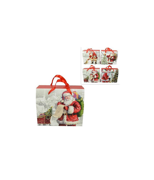 6 Scatole Da Regalo Stampa Babbo Natale Classico Manici Rossi 23 X 12,5 X 27,5cm         