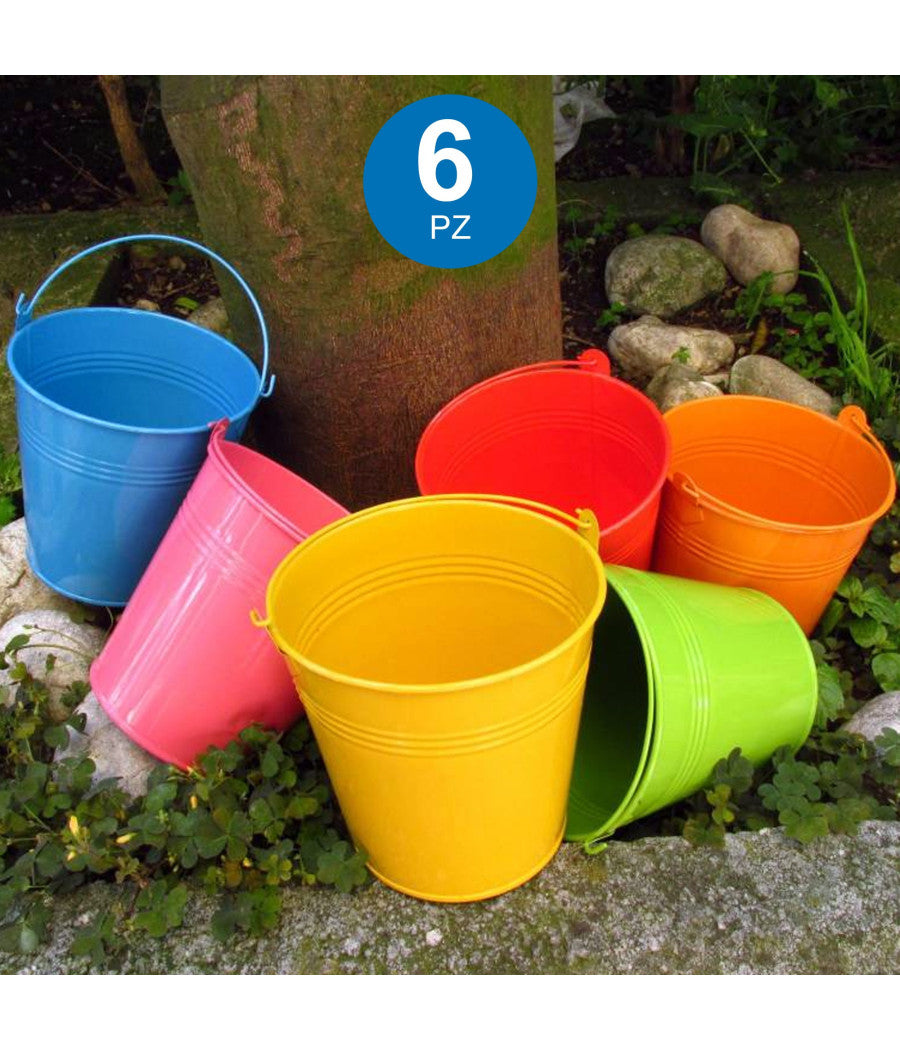 6 Secchielli In Latta Porta Piante Decoupage Contenitore Decorazioni Lavoretti         