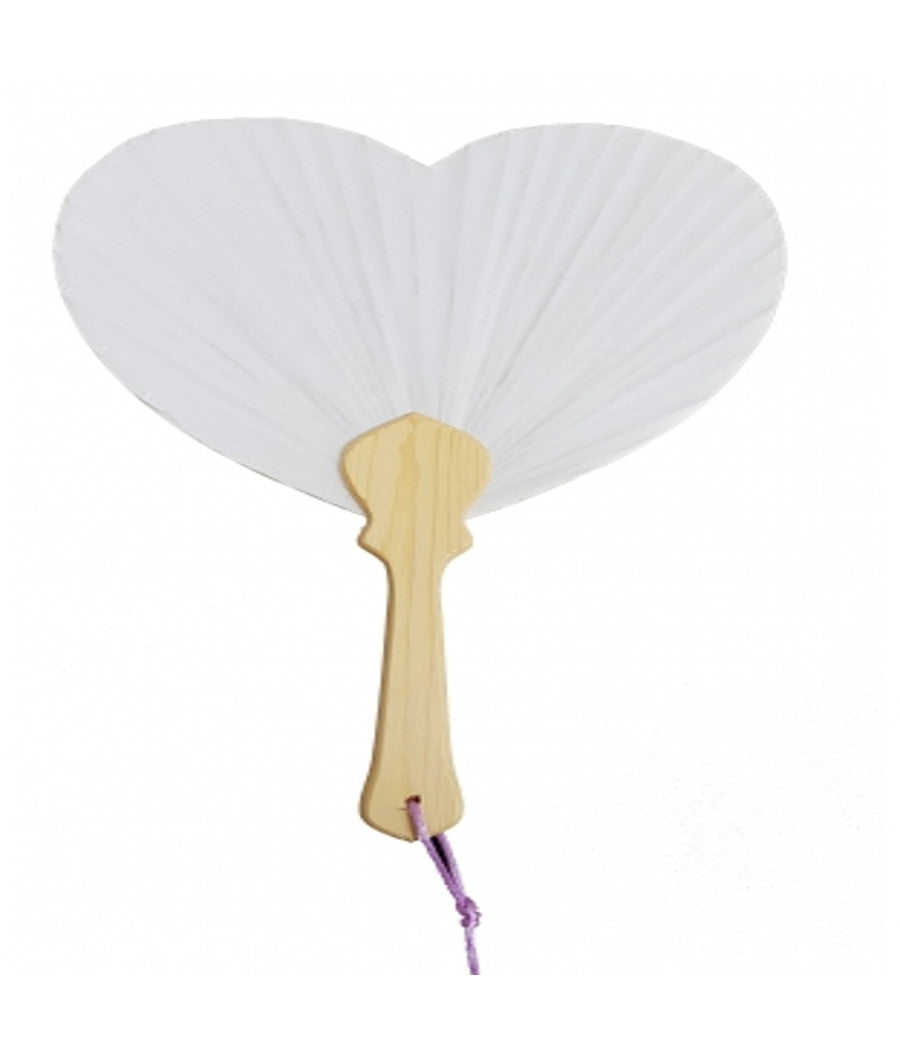 6 Ventagli Ventaglio Cuore Bianchi Bianco Manico Legno Bambu' Carta Segnaposto         