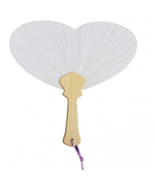 6 Ventagli Ventaglio Cuore Bianchi Bianco Manico Legno Bambu' Carta Segnaposto         