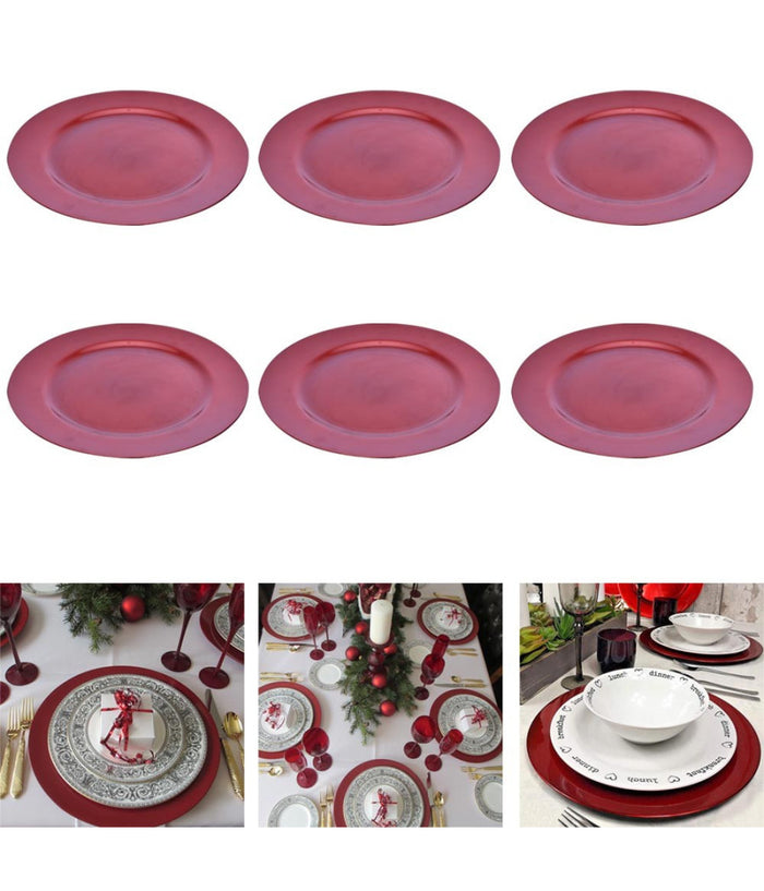 6 X Sottopiatti Natalizi In Plastica 33cm Decorazioni Natale Per La Tavola Rosa         
