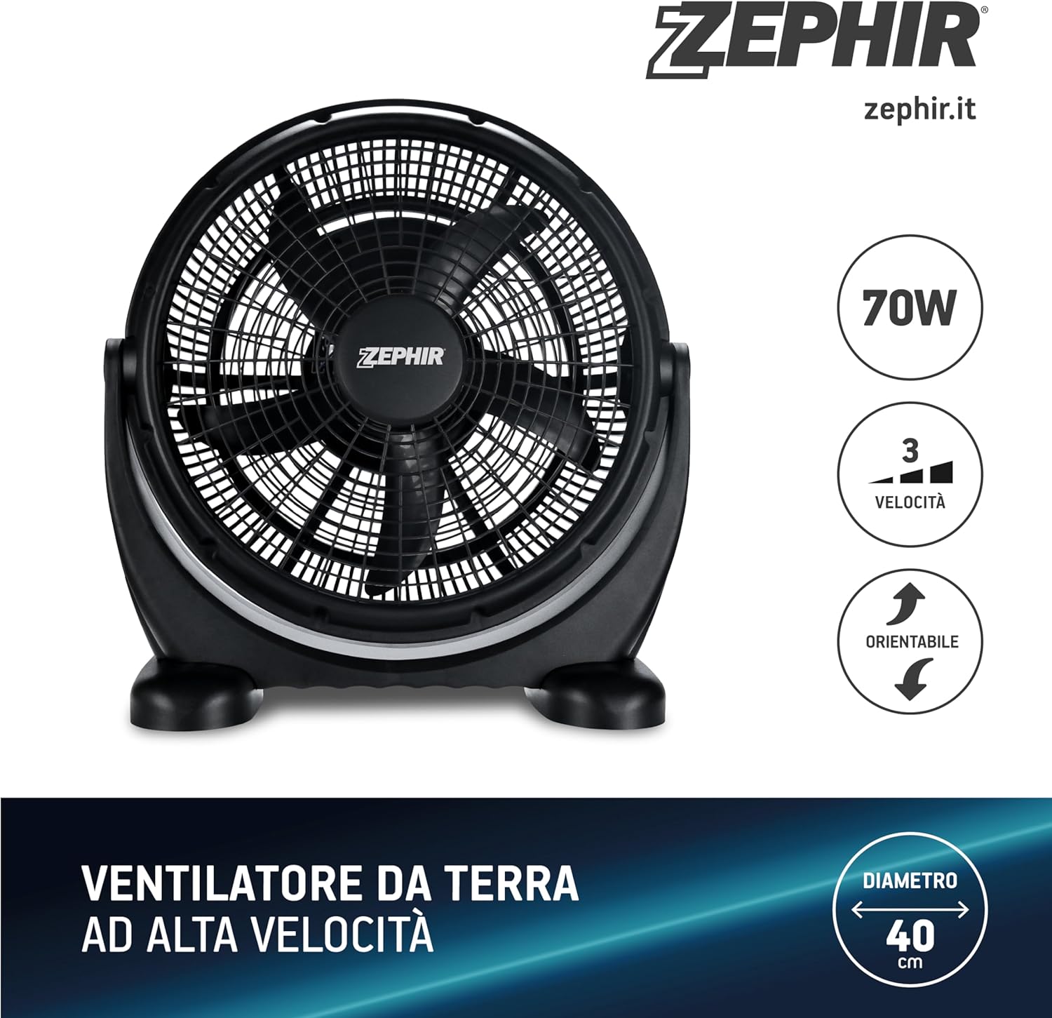Zephir ZBF04CM Ventilatore da Pavimento, Nero