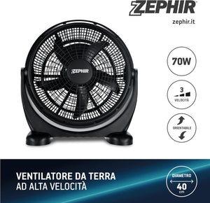 Zephir ZBF04CM Ventilatore da Pavimento, Nero