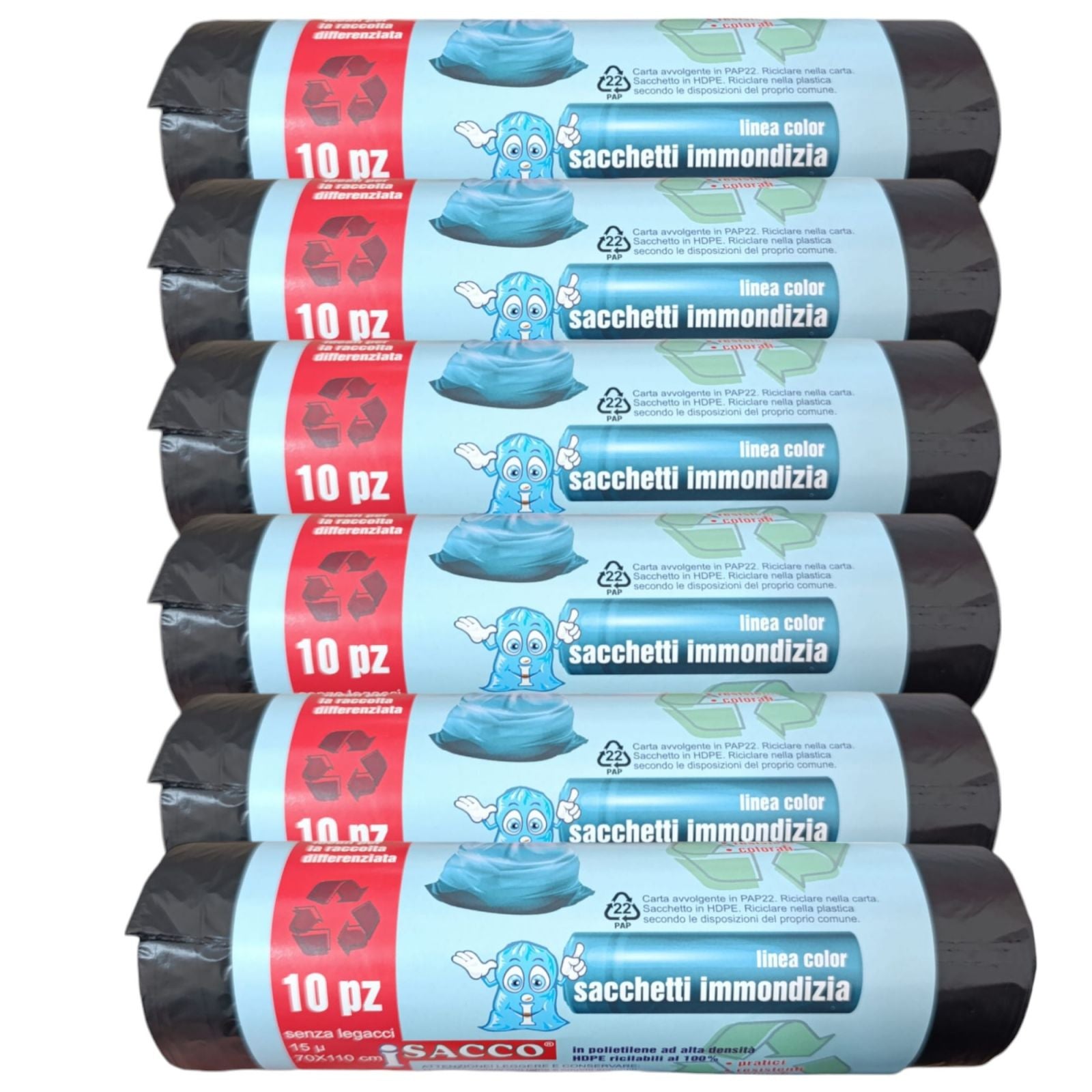 60 Sacchi Raccolta Differenziata Buste Immondizia 70x110 cm Sacchetti Spazzatura