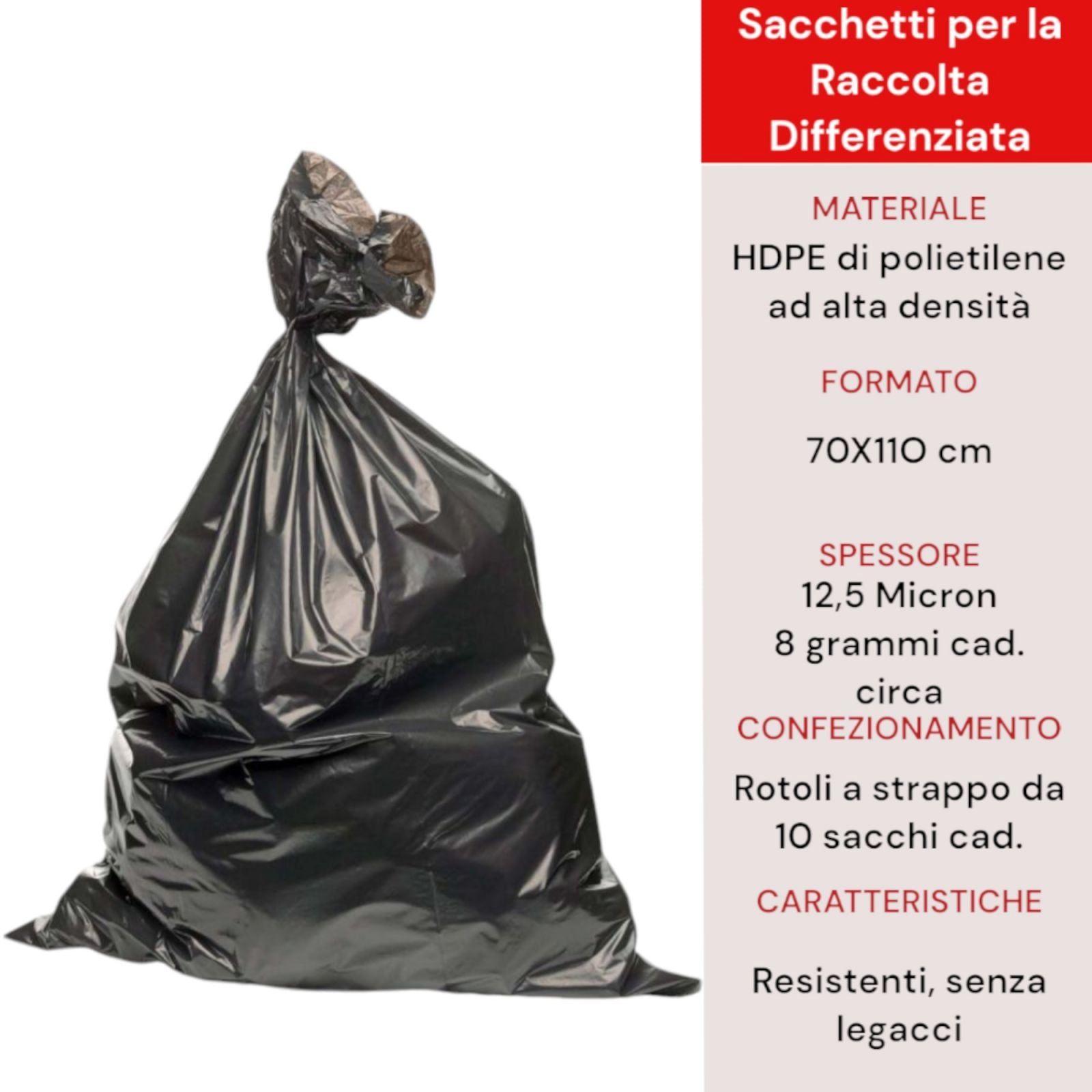 60 Sacchi Raccolta Differenziata Buste Immondizia 70x110 cm Sacchetti Spazzatura