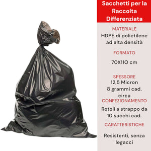 60 Sacchi Raccolta Differenziata Buste Immondizia 70x110 cm Sacchetti Spazzatura