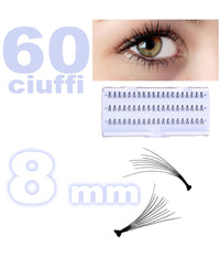 60 Ciuffi Ciglia Finte 8mm Nero Ciglia Naturali Estensione Eyelashes Make Up         