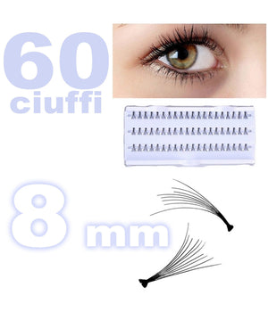 60 Ciuffi Ciglia Finte 8mm Nero Ciglia Naturali Estensione Eyelashes Make Up         