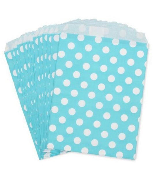 60 Sacchetti Sacchetto Busta In Carta Celeste Pois 16x13 Cm Confettata Caramelle         