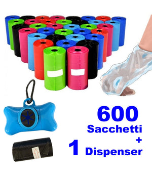 600 Sacchetti Igienici Per Bisogni Escrementi Cani Raccolta Feci Con Dispenser         