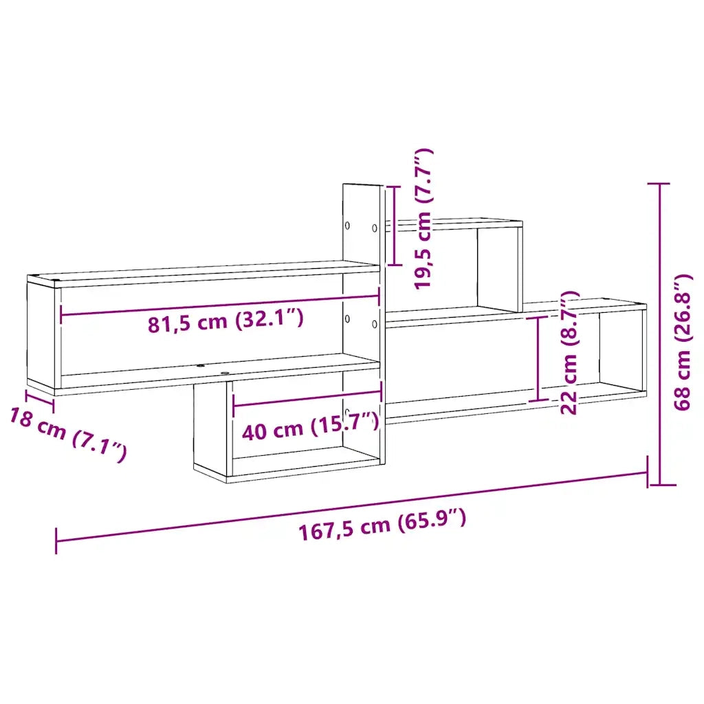 Mensola a Parete Rovere Artigianale 167,5x18x68 cm Truciolato 853325