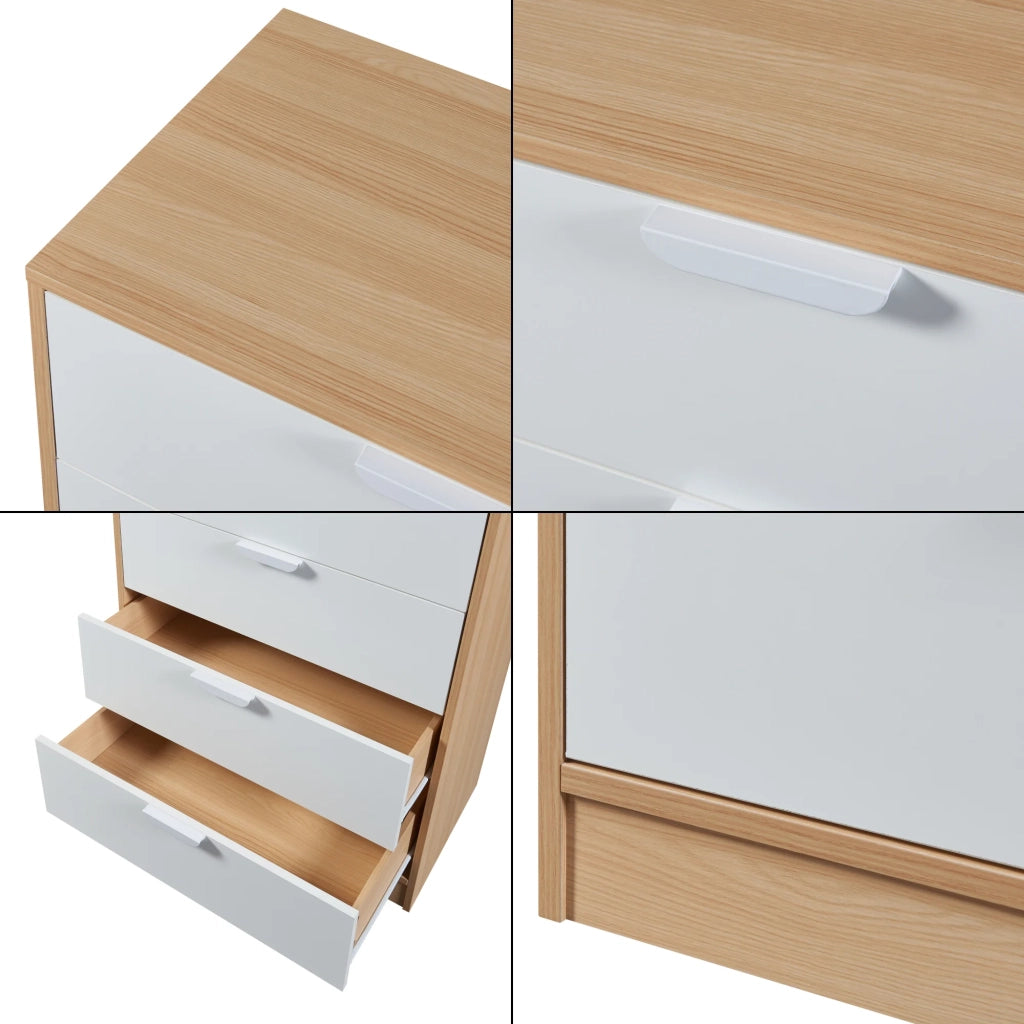 Cassettiera pratico mobile contenitore per ingresso soggiorno camera da letto MDF 90 x 70 x 40 cm effetto rovere bianco 03_0009318