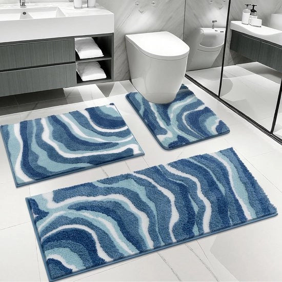 Matrice Antiscivolo 3 pezzi per Bagno - Panno per WC a forma di U - Super Assorbente - Realizzato con Microfibra soffice - Lavabile