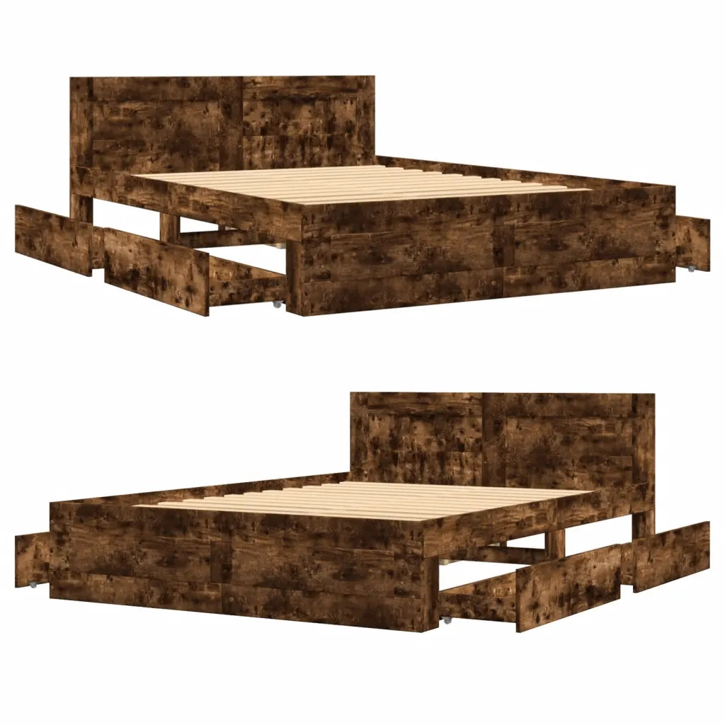 Letto matrimoniale | Letto per adulti | Giroletto con Testiera Rovere Fumo 120x190 cm Legno Multistrato