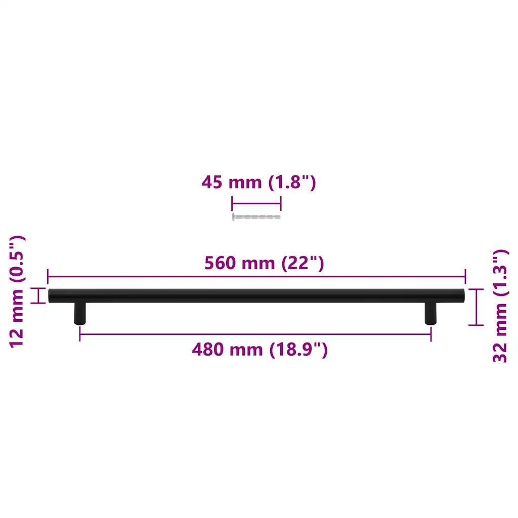 Maniglie per Mobili 5pz Nere 480mm in Acciaio Inox 155371
