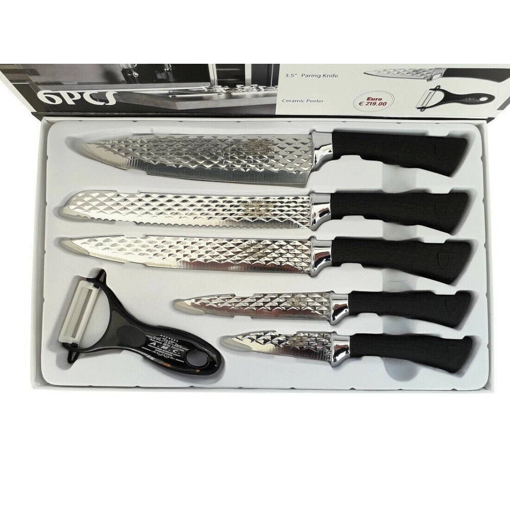 Trade Shop - Set 5 Coltelli Pelapatate Da Cucina In Acciaio Manico Antiscivolo Diamond -