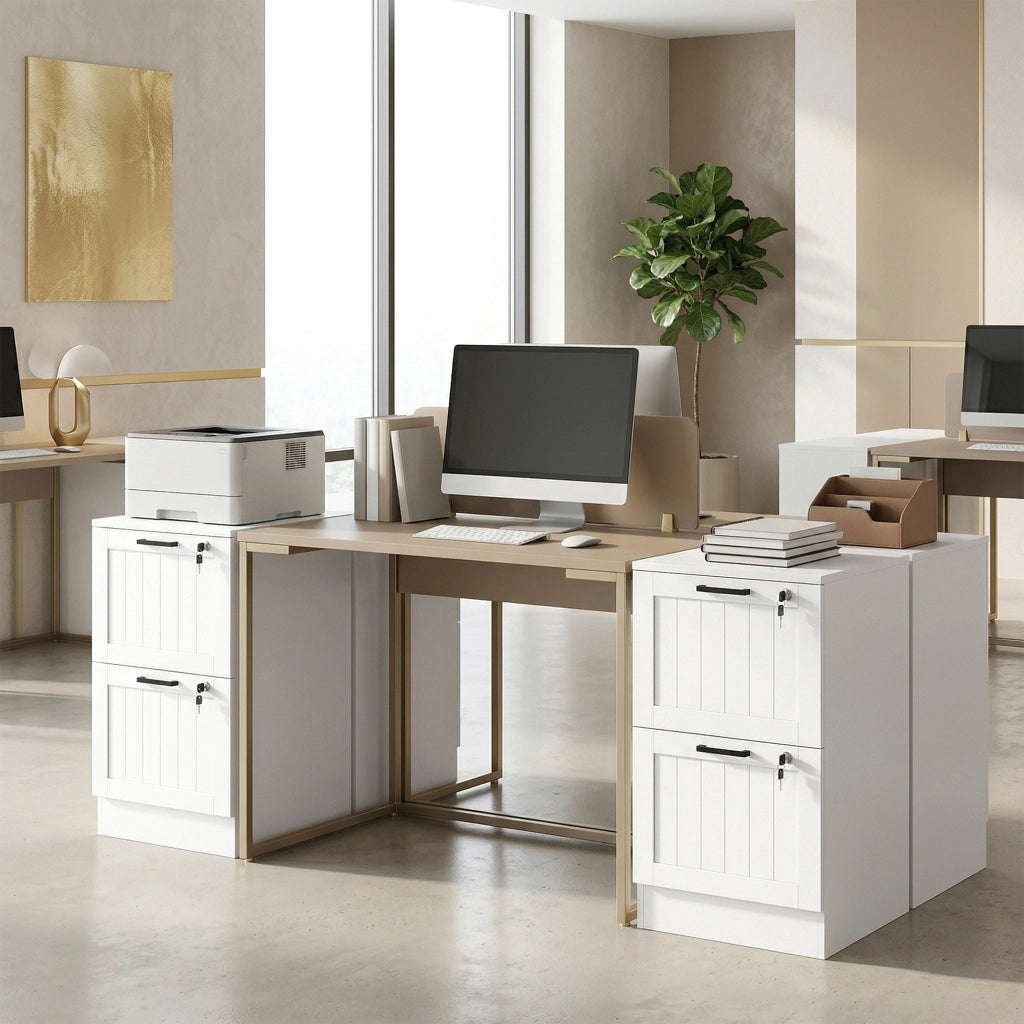 Scrivania con cassetti e sospensione ¨C zephmum ¨C bianco 40x40x71 cm