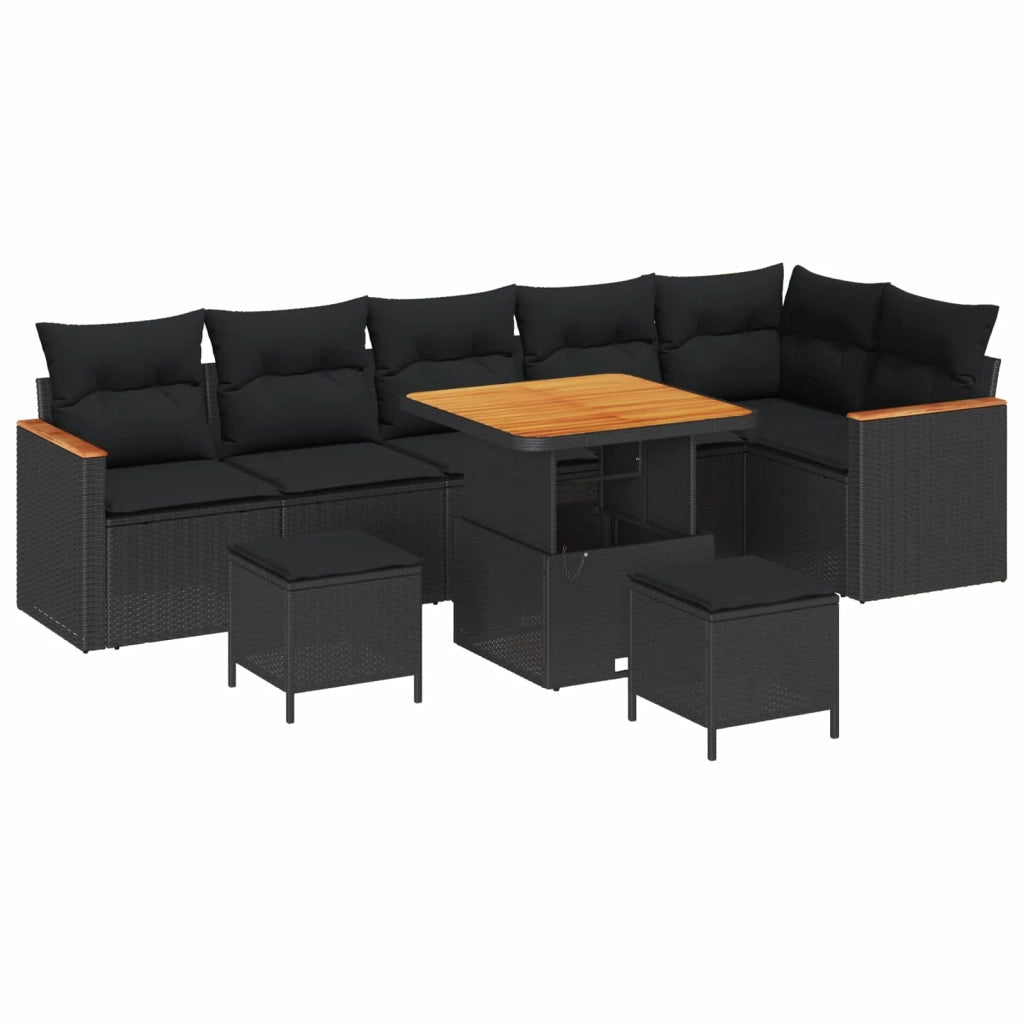 Set Divano da Giardino con cuscino 9 pcs Nero Poly Rattan