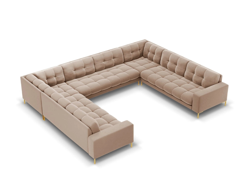 Cosmopolitan Design - Divano panoramico "Bali" 9 posti in velluto beige 
