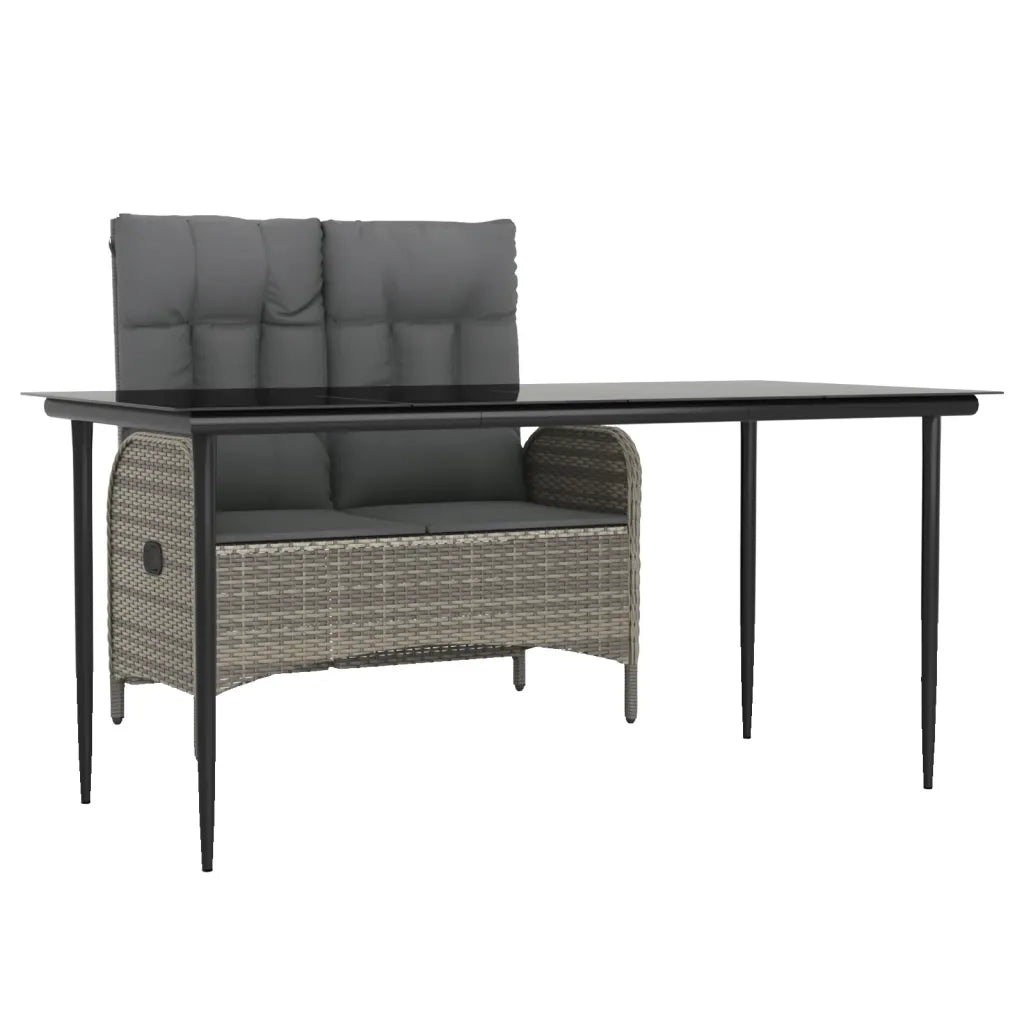 Set da Pranzo da Giardino 2 pz con Cuscini in Polyrattan Grigio