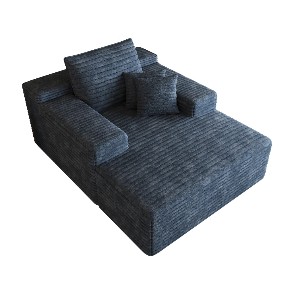 Chaise longue modulare in corduroy con seduta profonda e schiuma elastica blu