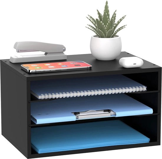 Organizzatore per ufficio da 3 livelli in cartone per scrivania, organizzatore per scrivania con cassetto regolabile, classificatore postale per ufficio, scuola e casa, nero