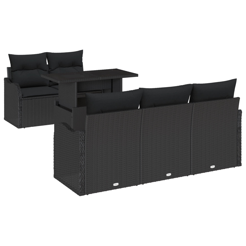 Set Divano Giardino  6 Pezzi con Cuscini Rattan Polyrattan Nero