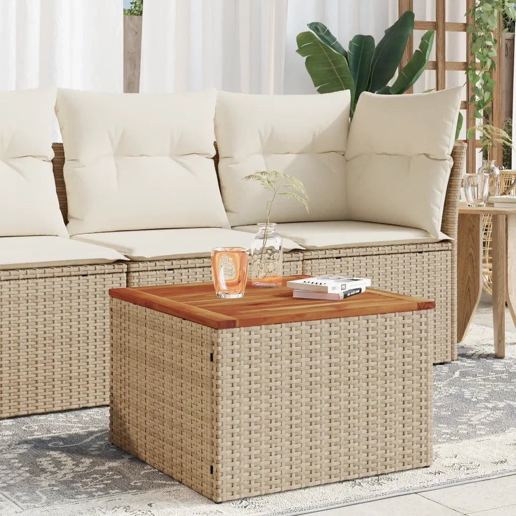 Tavolo da Giardino | Tavolino da esterno Beige 55x55x37 cm Polyrattan e Legno Acacia